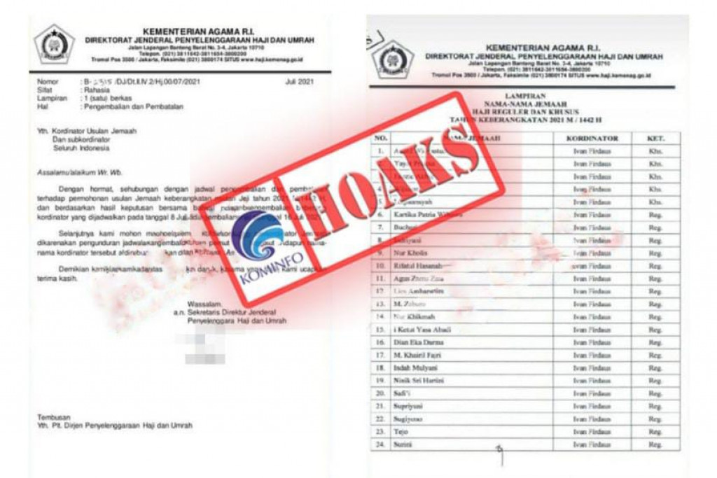 [HOAKS] Surat Edaran Mengatasnamakan Ditjen PHU Kementerian Agama